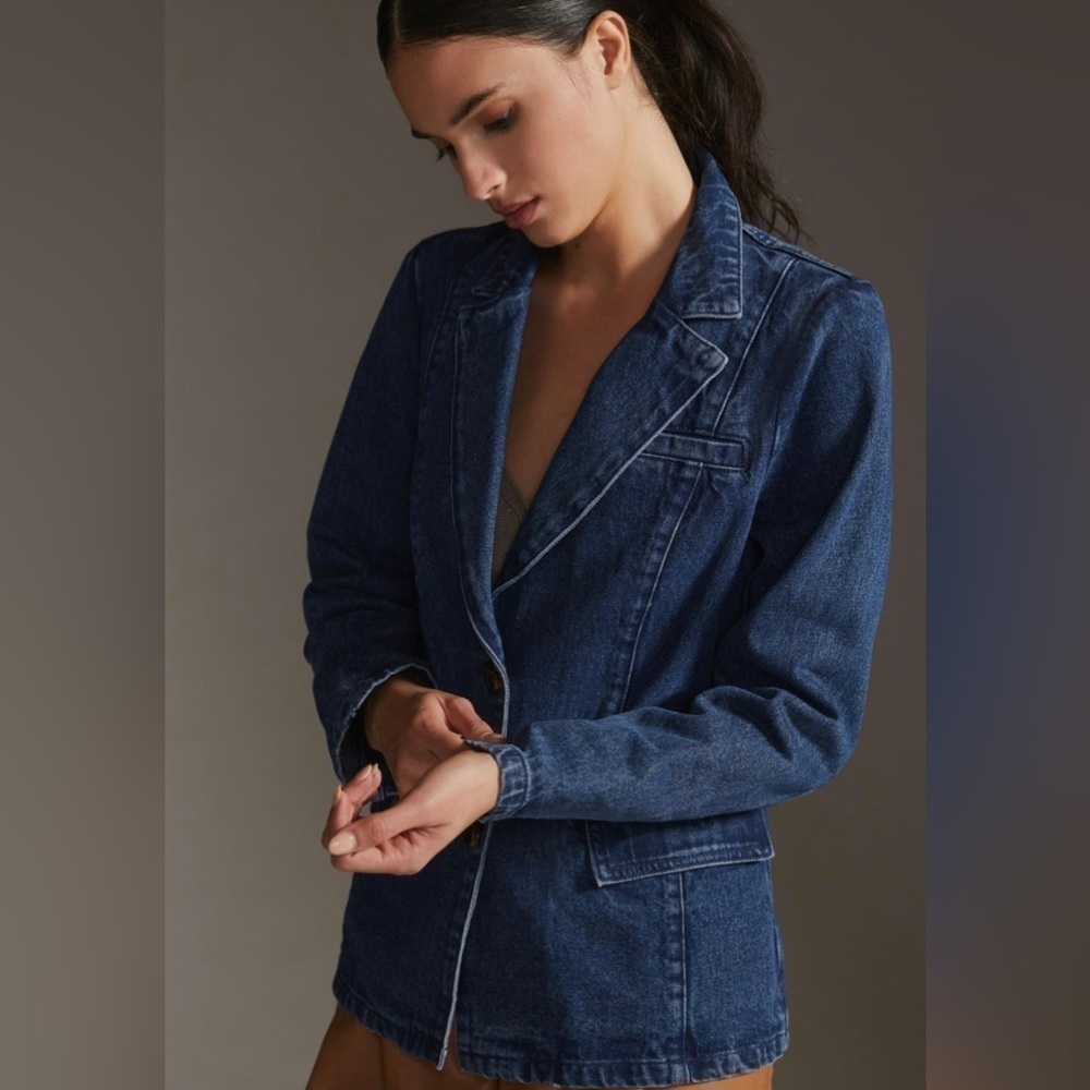 Anthropologie Dark Blue Denim Blazer Jacket